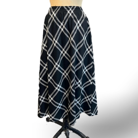 VINTAGE tartan plaid midi maxi skirt elastic pull on waist  dark preppy academia - Picture 1 of 11